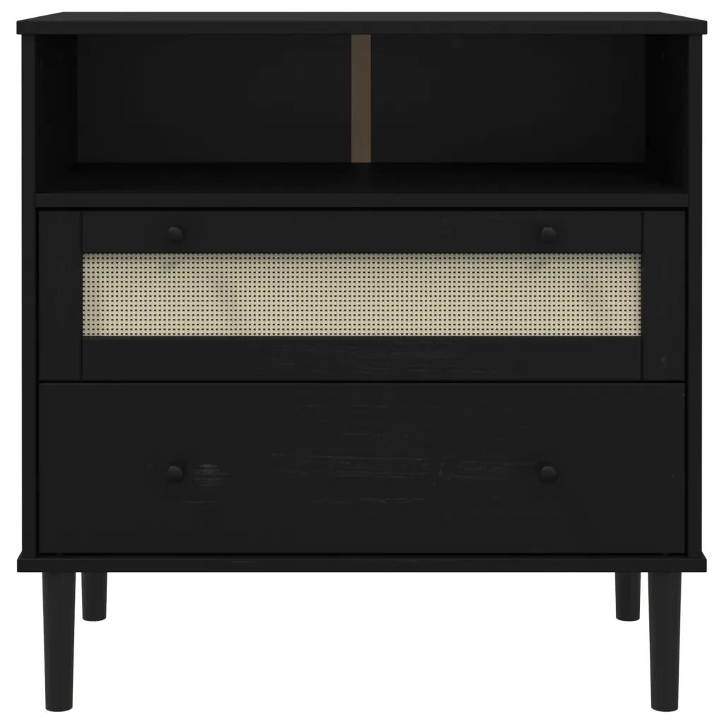 Credenza SENJA Aspetto Rattan Nero 80x40x80 cm Massello Pino 358021