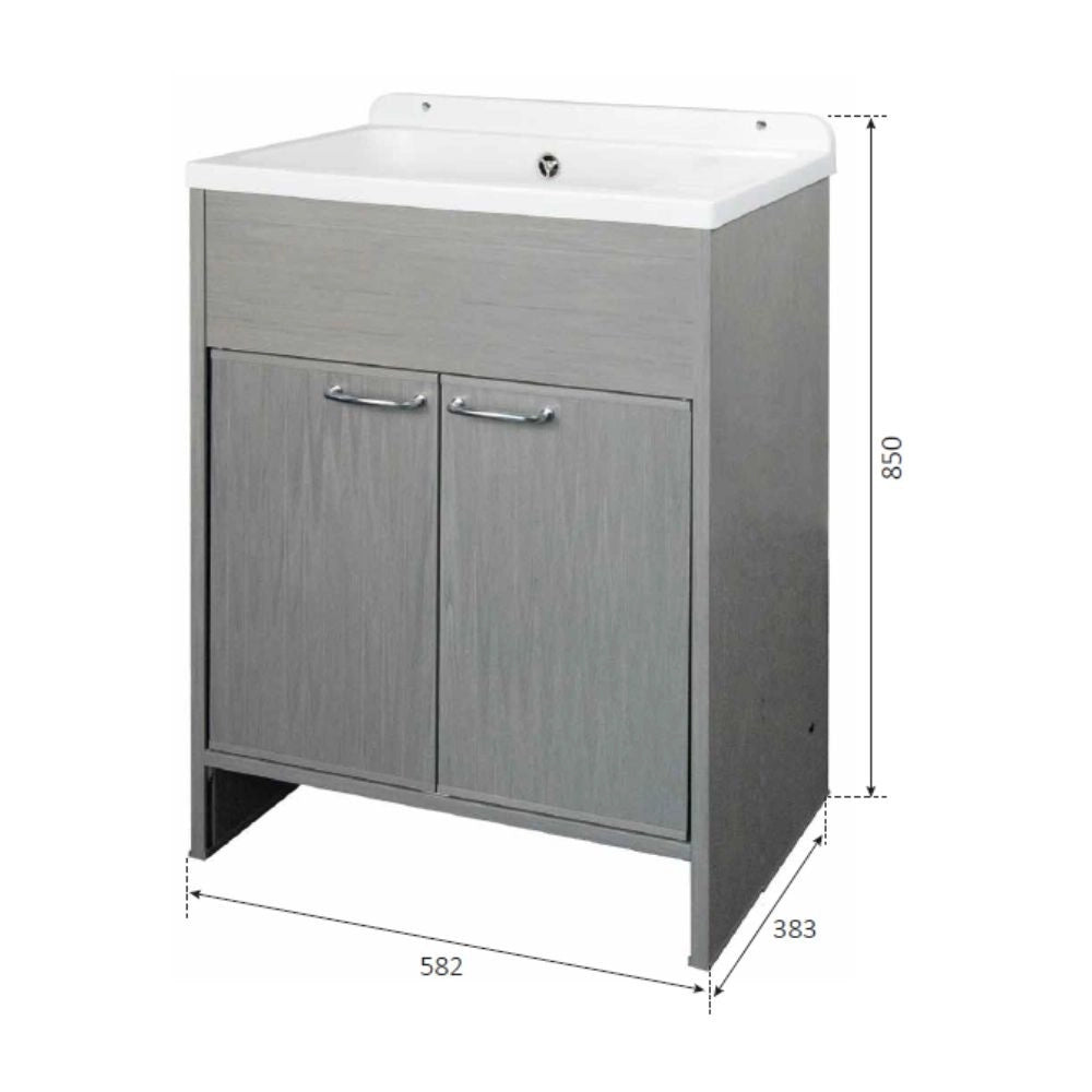 Mobile Lavatoio salvaspazio 58x38 cm in PVC rovere grigio 2 ante Platone