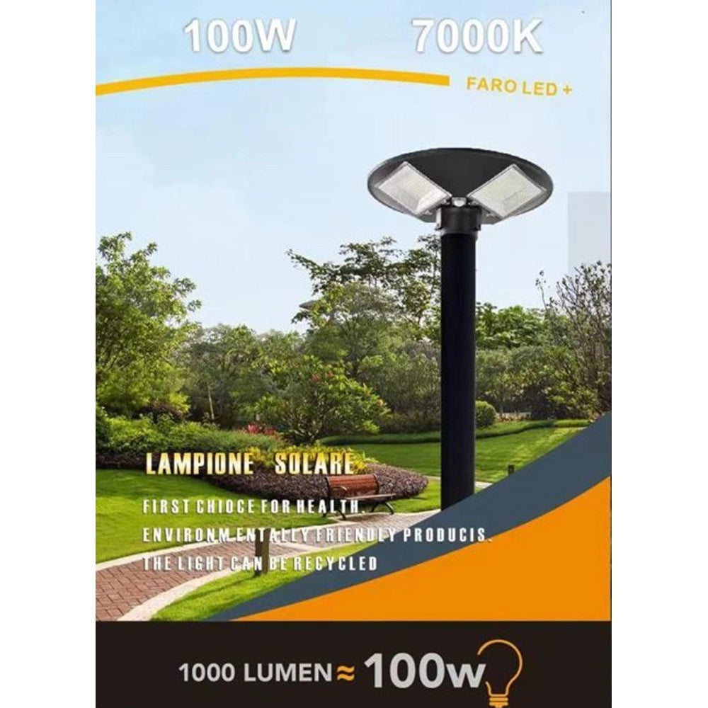 Trade Shop - Lampione Led Circolare Con Pannello Solare Sensore Movimento Ip65 100w Lt112-120-7000k -