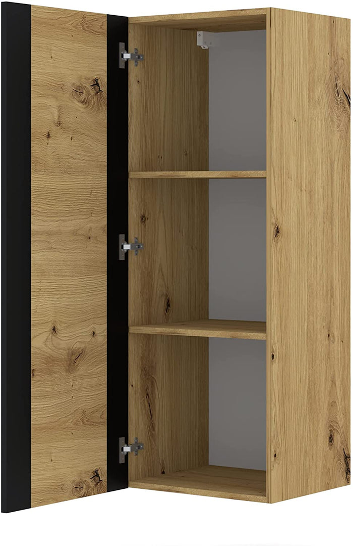 MOBILE CREDENZA ARMADIO DA PARETE QUERCIA CON CORNICI NERE 125X48X40CM MONDI