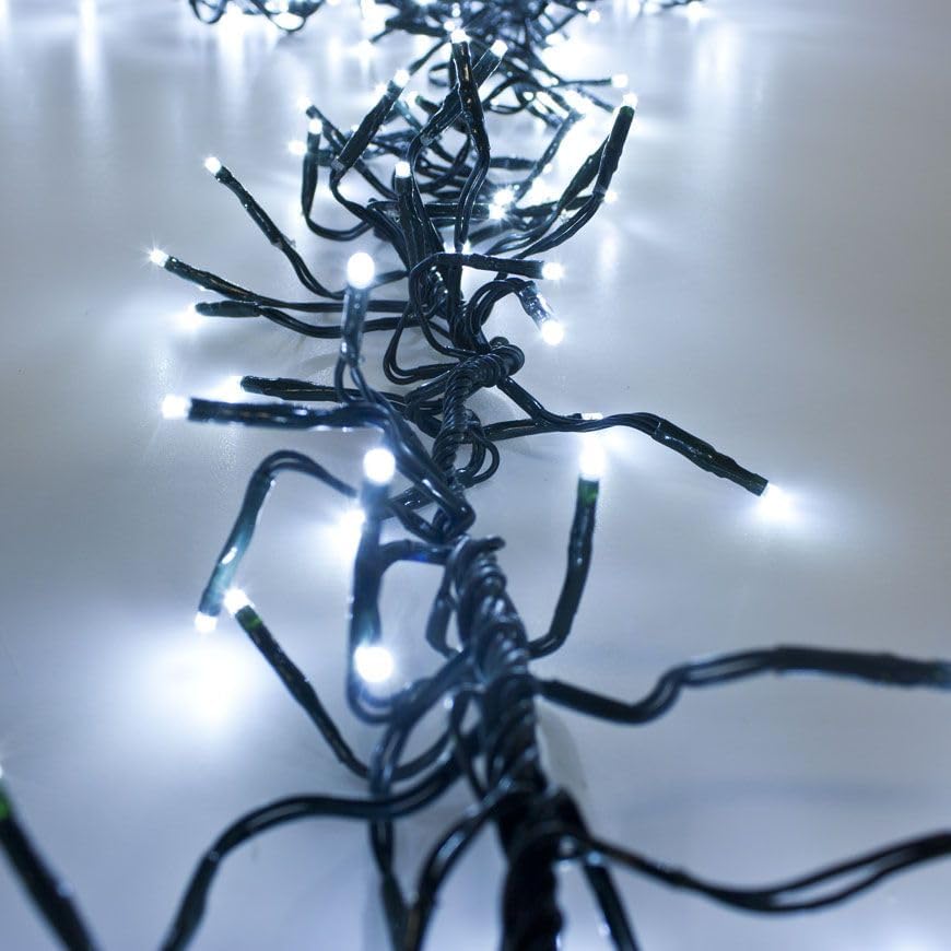 Luci di Natale Natalizie 1000 Led BIANCO FREDDO a Grappolo per ESTERNO/INTERNO 16.5 metri con 8 Giochi di luce, Timer, Cavo verde, Catena luminosa natalizia per Albero