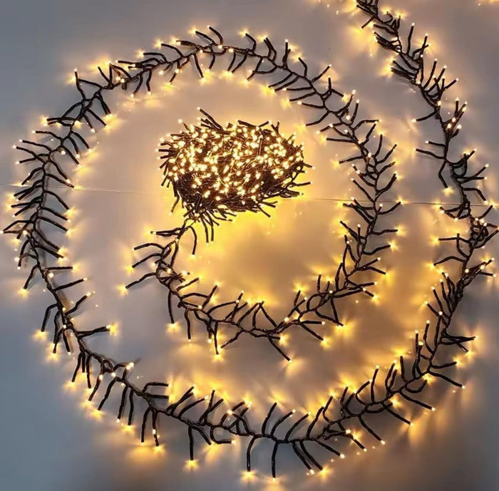 Luci di Natale Natalizie 1000 Led BIANCO CALDO a Grappolo per ESTERNO/INTERNO 16.5 metri con 8 Giochi di luce, Timer, Cavo verde, Catena luminosa natalizia per Albero