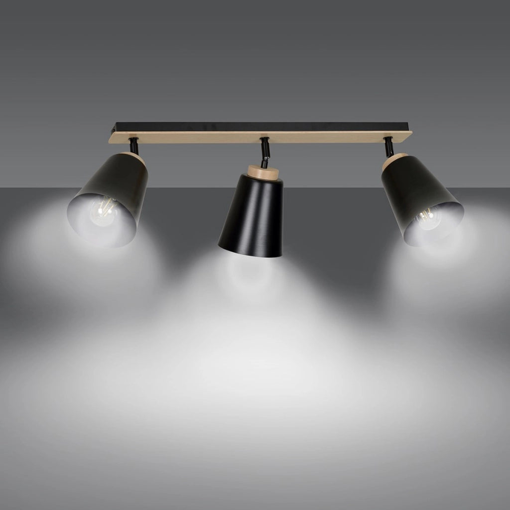 Faretto a soffitto ATLAS in acciaio nero opaco e legno