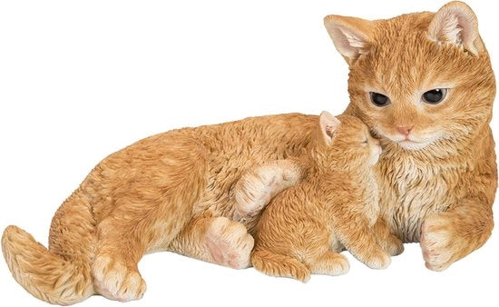 Decorazione di giardino gatto e bambino con gatto di gengibre realistico - L: 35 cm