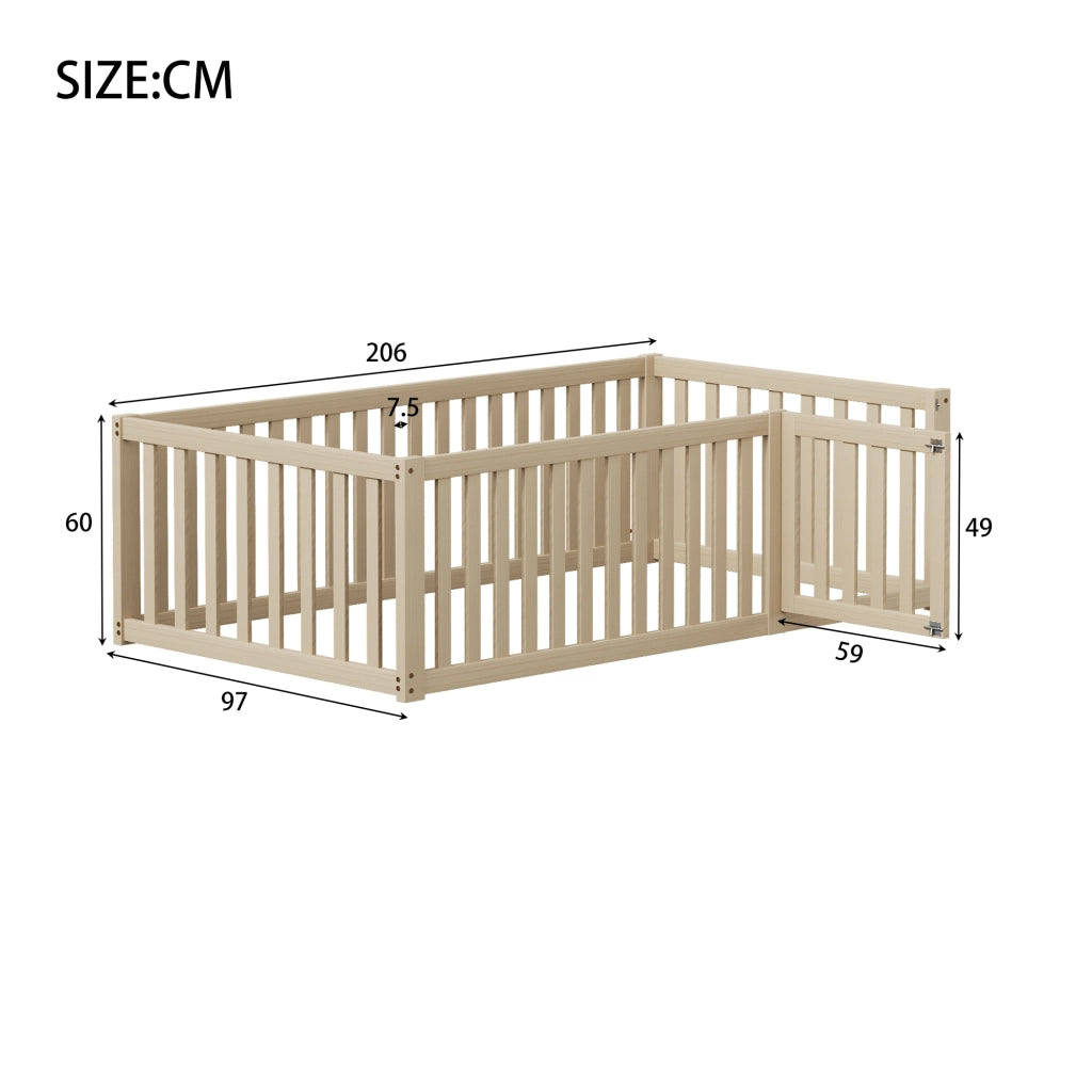 Letto per bambini 90x200 - Zephmum - Struttura in legno con recinzione e porta