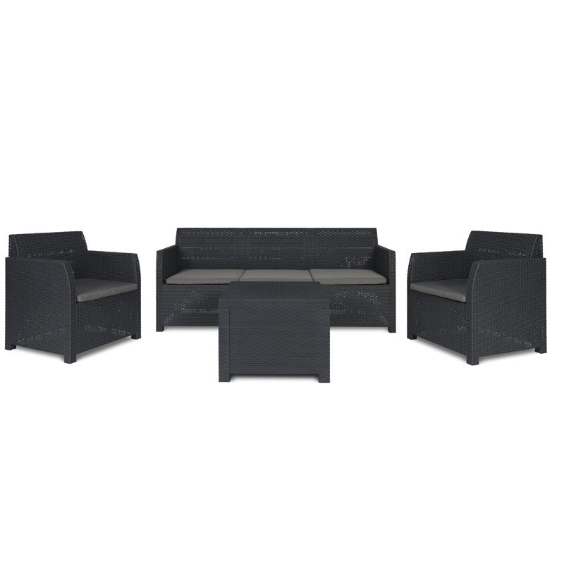 Set Rattan Artemide antracite Divano Tavolo e Poltrone – Arredo Giardino