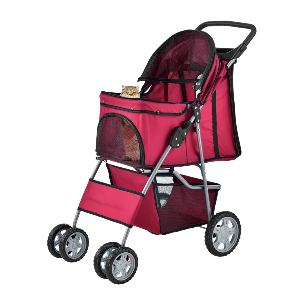 Passeggino Niceville per Cani e Gatti Fino a 15 kg Carrello Pieghevole - Rosso pro.tec