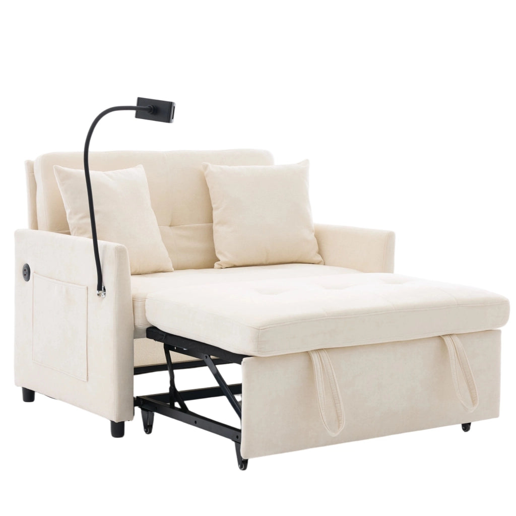Divano multifunzione 109x72x83.5 cm con porta USB e supporto tablet in poliestere beige