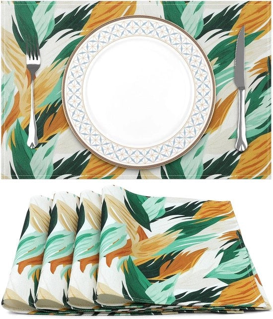 Set di assorbenti per tavolo da 4, Assorbenti per tavolo a tema foglie astratte, Lavabili e resistenti al calore, Assorbenti per tavolo per cucina e sala da pranzo, Decorazioni per vacanza (33 x 48 cm)