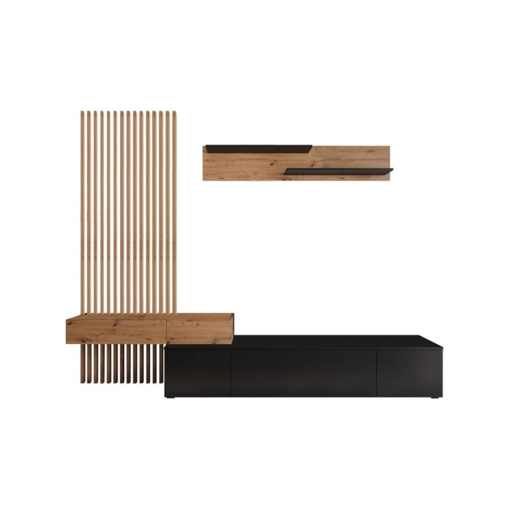 Parete attrezzata porta TV Rebecca 250 cm colore nero e rovere