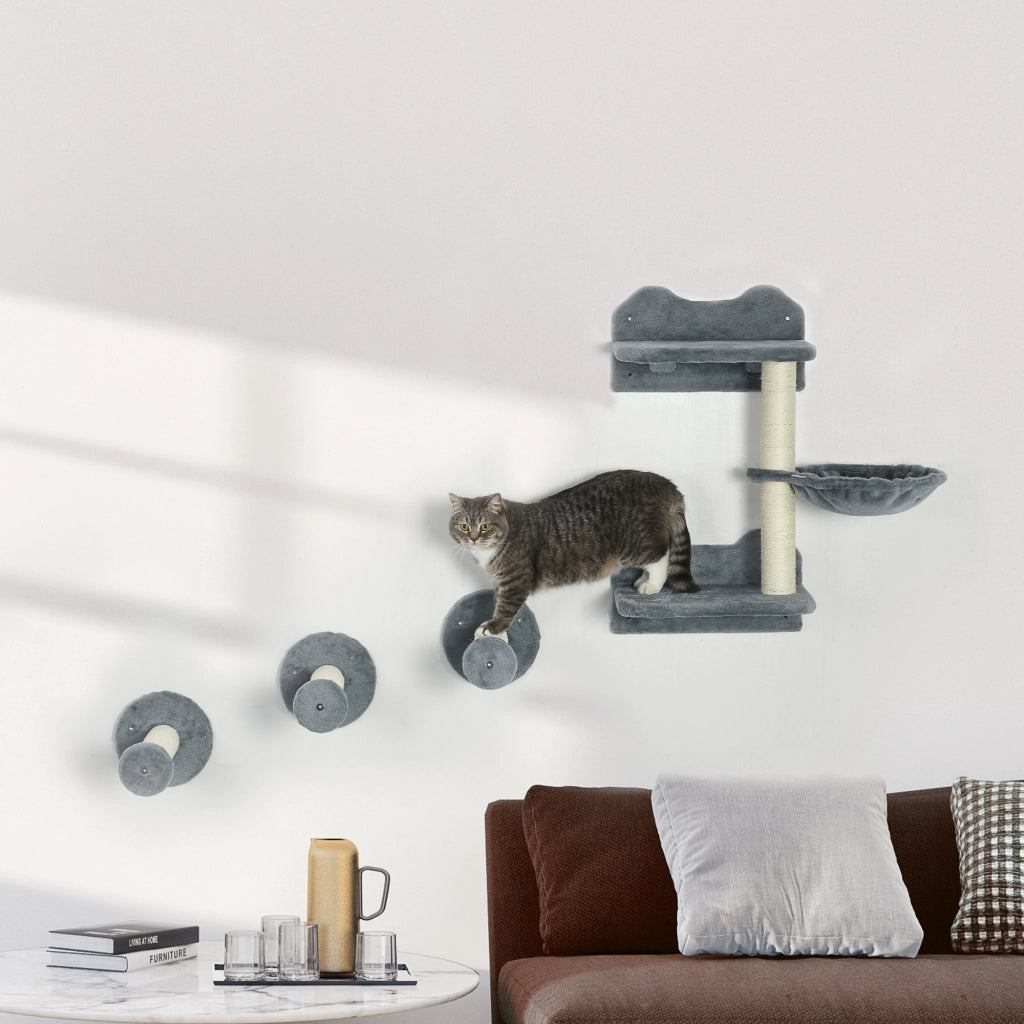 Set per gatti con arrampicata e amaca ¨C zephmum ¨C grigio+crema 40x28x73cm