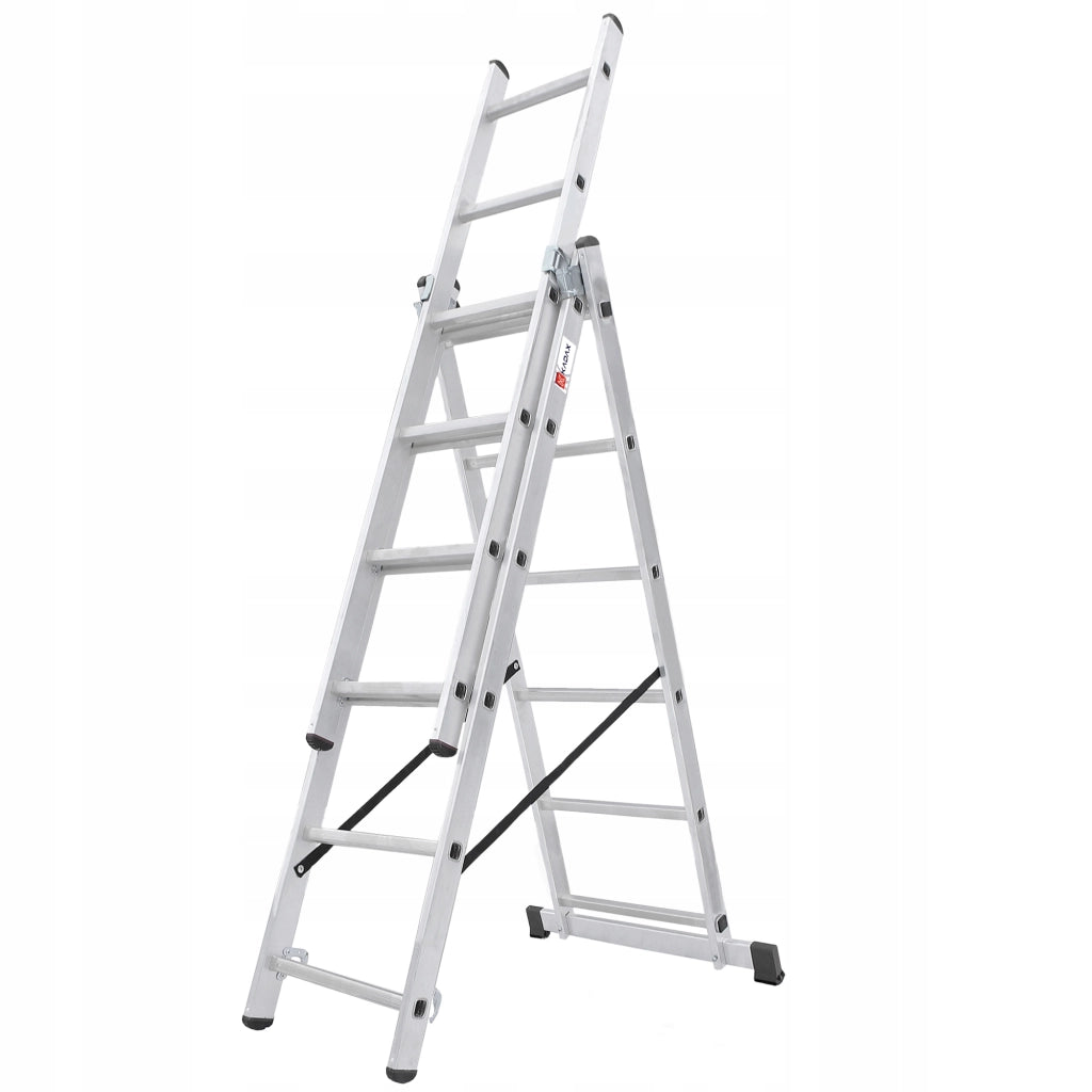 Scala universale in alluminio KADAX 3x6 pieghevole a doppia faccia, robusta + gancio