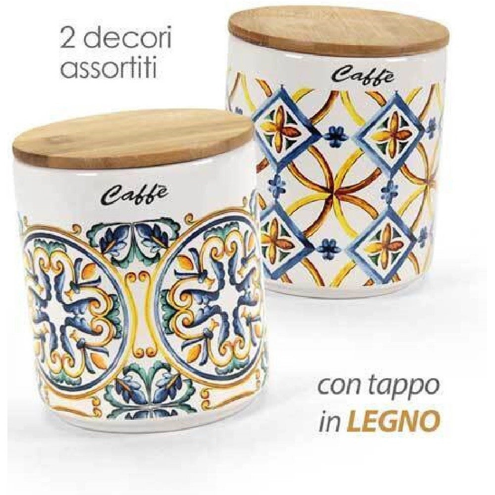 Trade Shop - Barattolo Ceramica Caffè Tappo Legno Ermetico Cucina Terra D'amuri 12x10cm 822117 -
