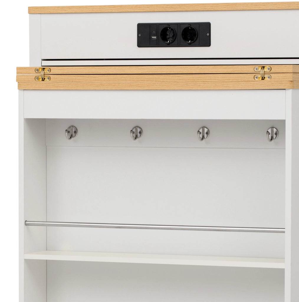 TAVOLO Estensibile 58-154x80,5x94 cm Bianco MDF con LED e ricarica USB/Type-C