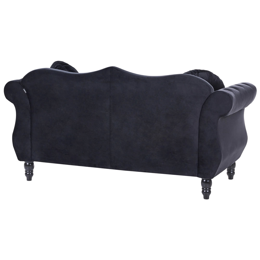 Set da soggiorno Velluto Nero 2 posti 3 posti Bottoni con rifiniture a punta trapuntata Cuscini Braccia arrotolate Glam