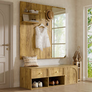 Set guardaroba da ingresso 6 in 1 con specchio e panca