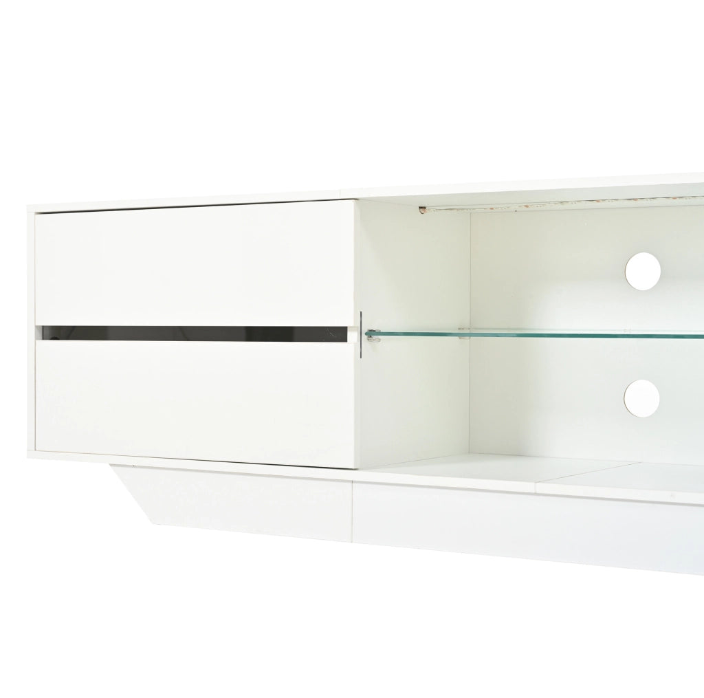 Mobile TV 160x35x44.5 cm con illuminazione RGB; ripiani interni; in truciolare; bianco