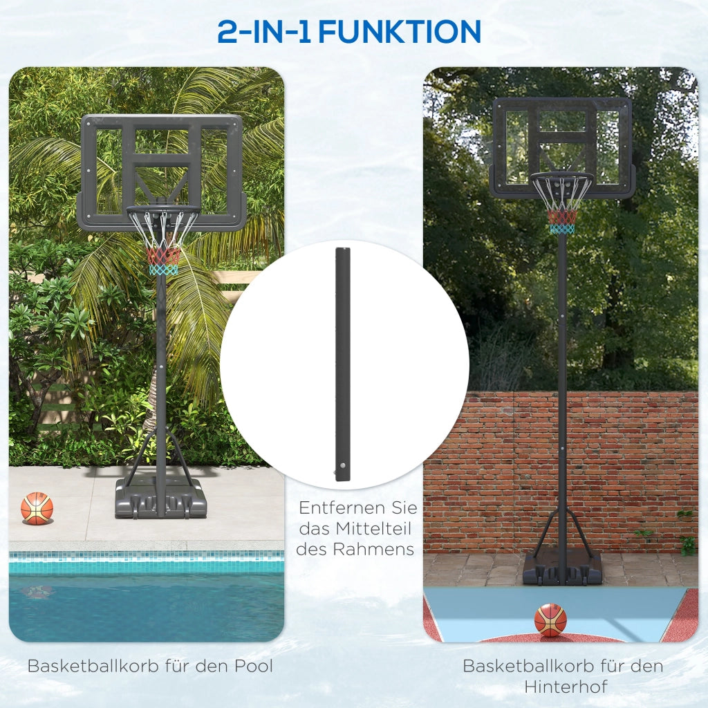Supporto per canestro da basket 2 in 1, canestro regolabile in altezza da 230 a 305 cm con supporto, supporto per tabellone con ruote, sistema da