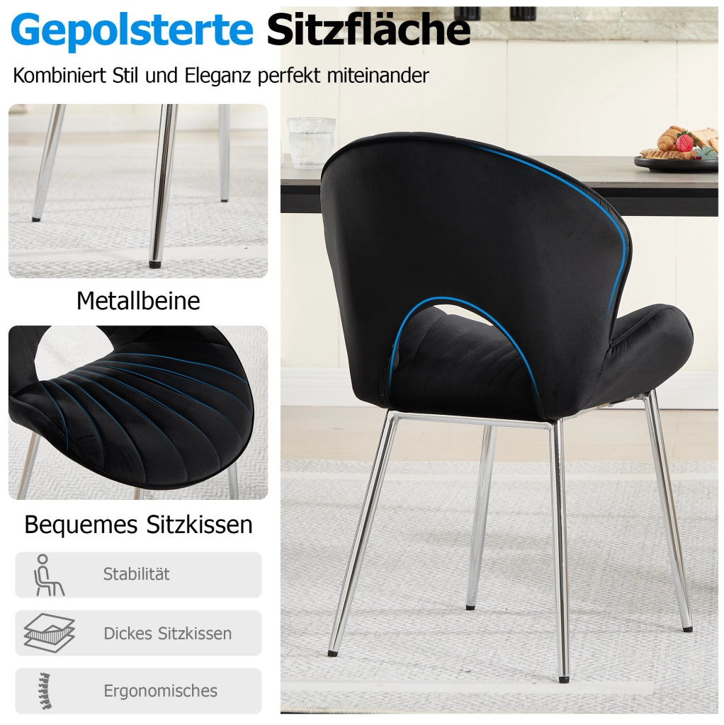 Sedia da pranzo in velluto nero senza braccioli; struttura in metallo; 66 x 55;5 x 53;5 cm