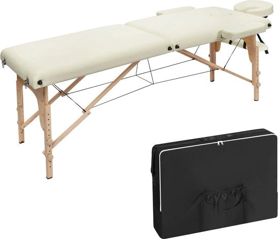 Tavolo massaggiante - Tavolo massaggiante pieghevole - Letto massaggiante - Regolabile in altezza - Supporto cervicale - Bracciere - Borsa di trasporto - 185X58.5cm - Beige