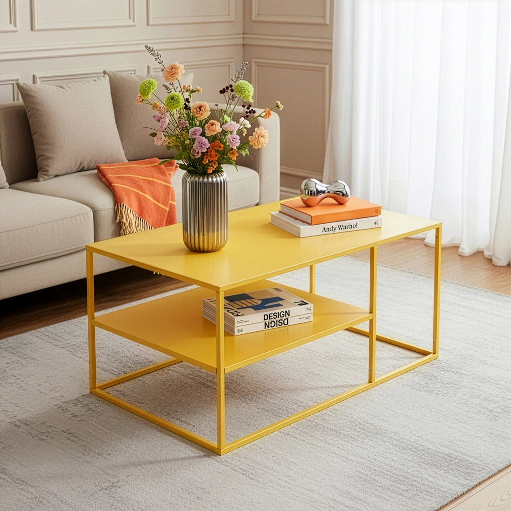 Tavolino da Salotto 'Solund' Metallo - Giallo [en.casa]