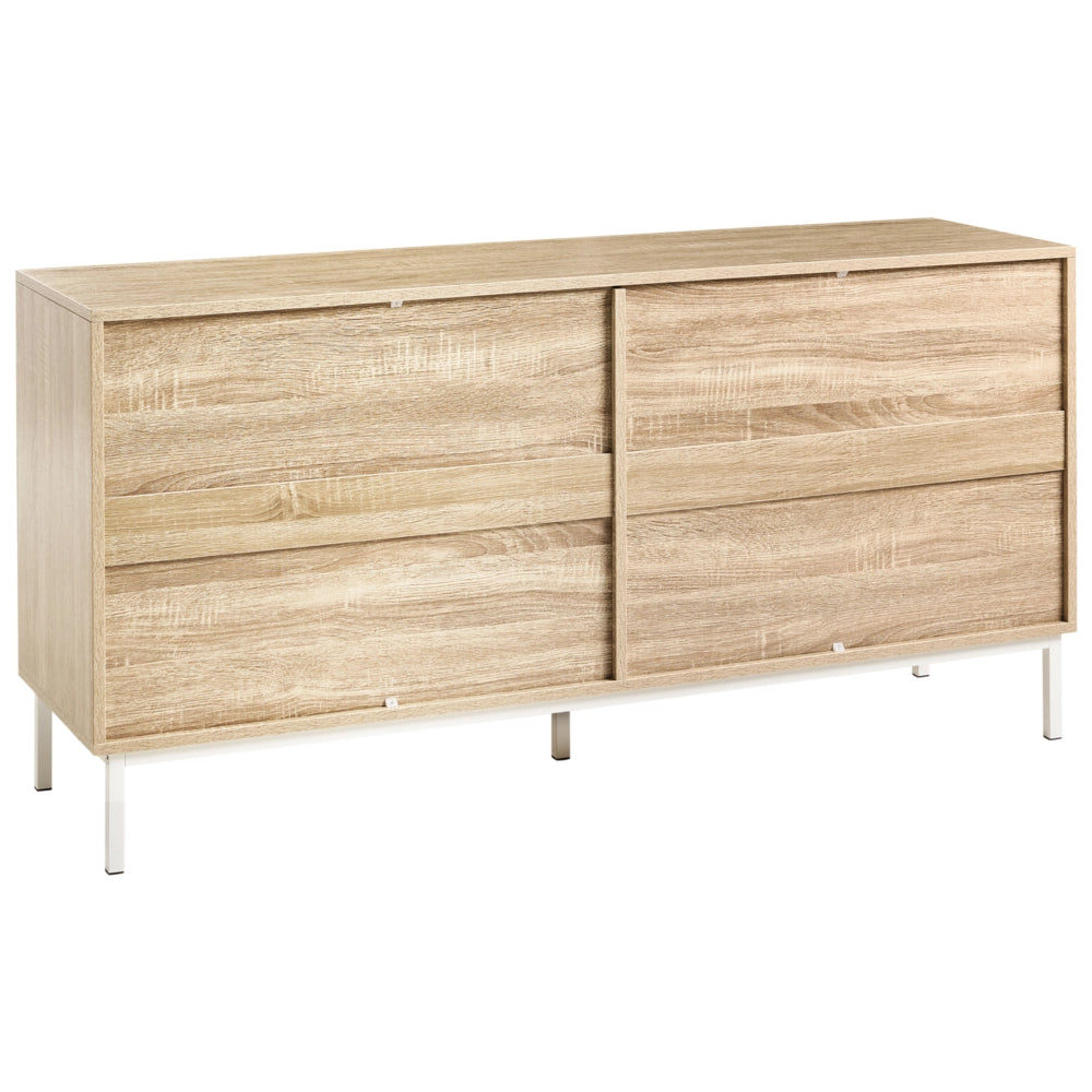 Cassettiera MDF 6 Cassetti marrone chiaro Maniglie Scanalate Frontali Design Moderno Camera da letto Soggiorno