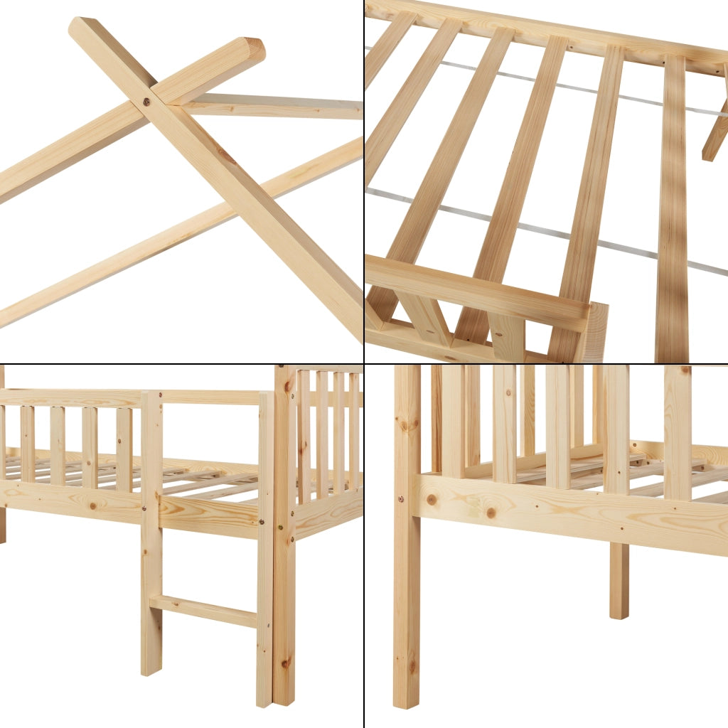 Letto a Casetta per Cameretta Sotkamo in Legno con Materasso 90x200 cm - Naturale [en.casa]