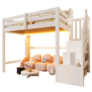 LETTO A CASTELLO ALTO 90x200 cm con LED, pino e MDF bianco