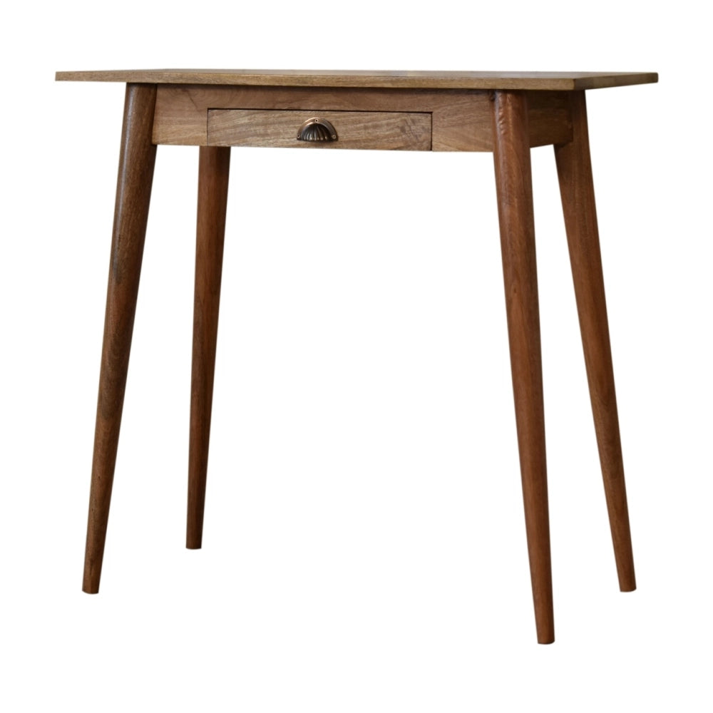 Scrivania mini in legno massello stile nordico, 1 cassetto, marrone ¨C mango wood, design PSK, artigianale, gi¨¤ montata