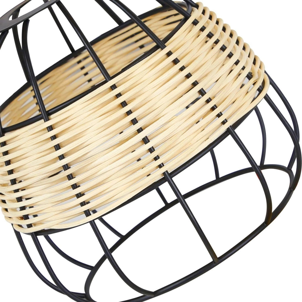 Lampada a Sospensione ZMH 3 luci rotonda nera E27 rattan vintage rustico retr¨° per soggiorno sala da pranzo e cucina