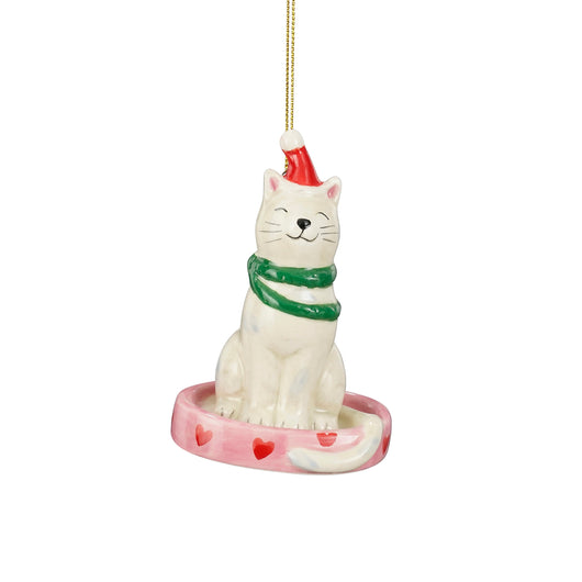 DECORAZIONE NATALIZIA GATTO BIANCO CON LETTINO 6,5X5X10CM EDELMAN