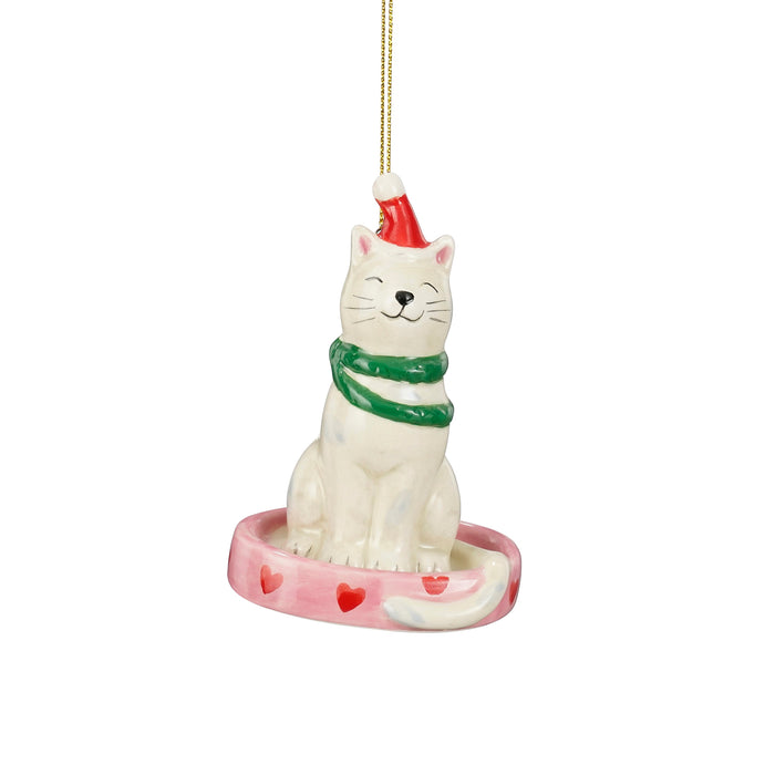 DECORAZIONE NATALIZIA GATTO BIANCO CON LETTINO 6,5X5X10CM EDELMAN