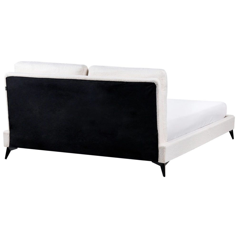 Letto matrimoniale imbottito in bouclè bianco 160 x 200 cm con rete a doghe stile moderno