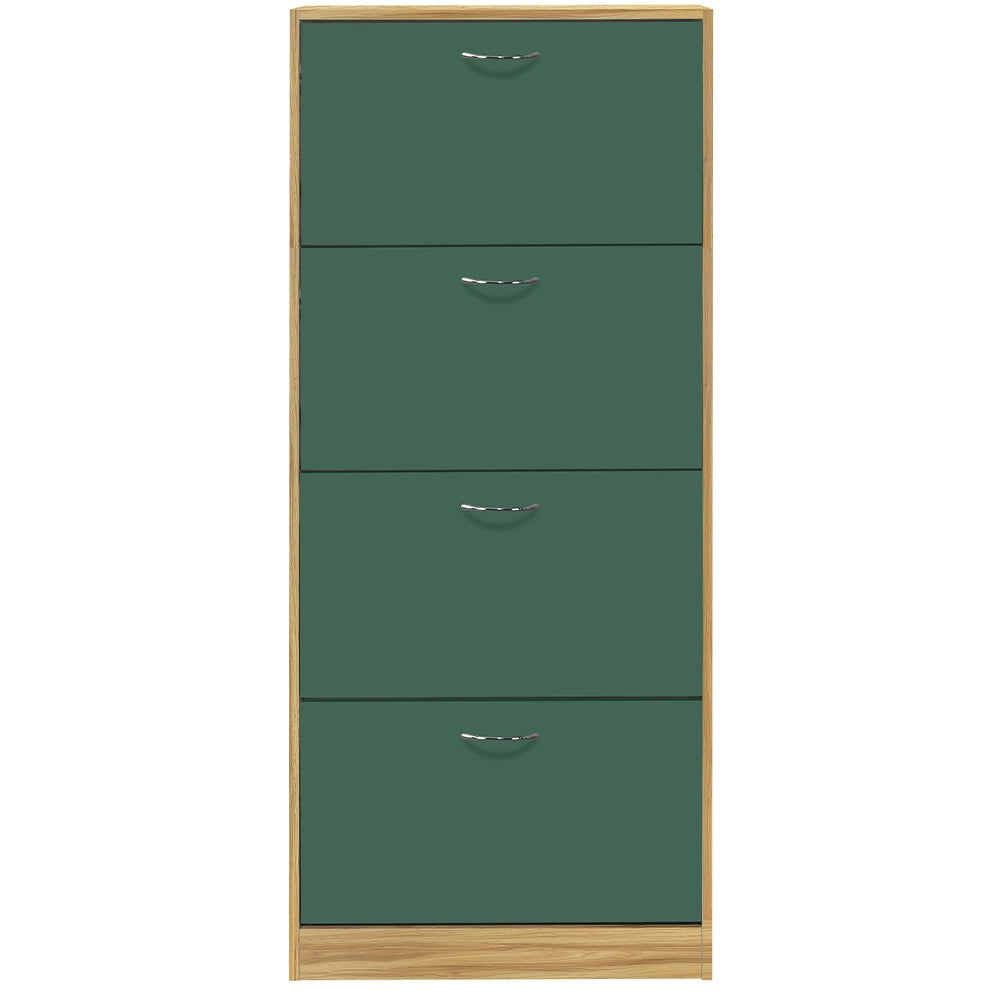 Scarpiera 4 Ante con Maniglia 63x24x150 cm Ripiani Doppia Profondità in MDF Quercia e Verde