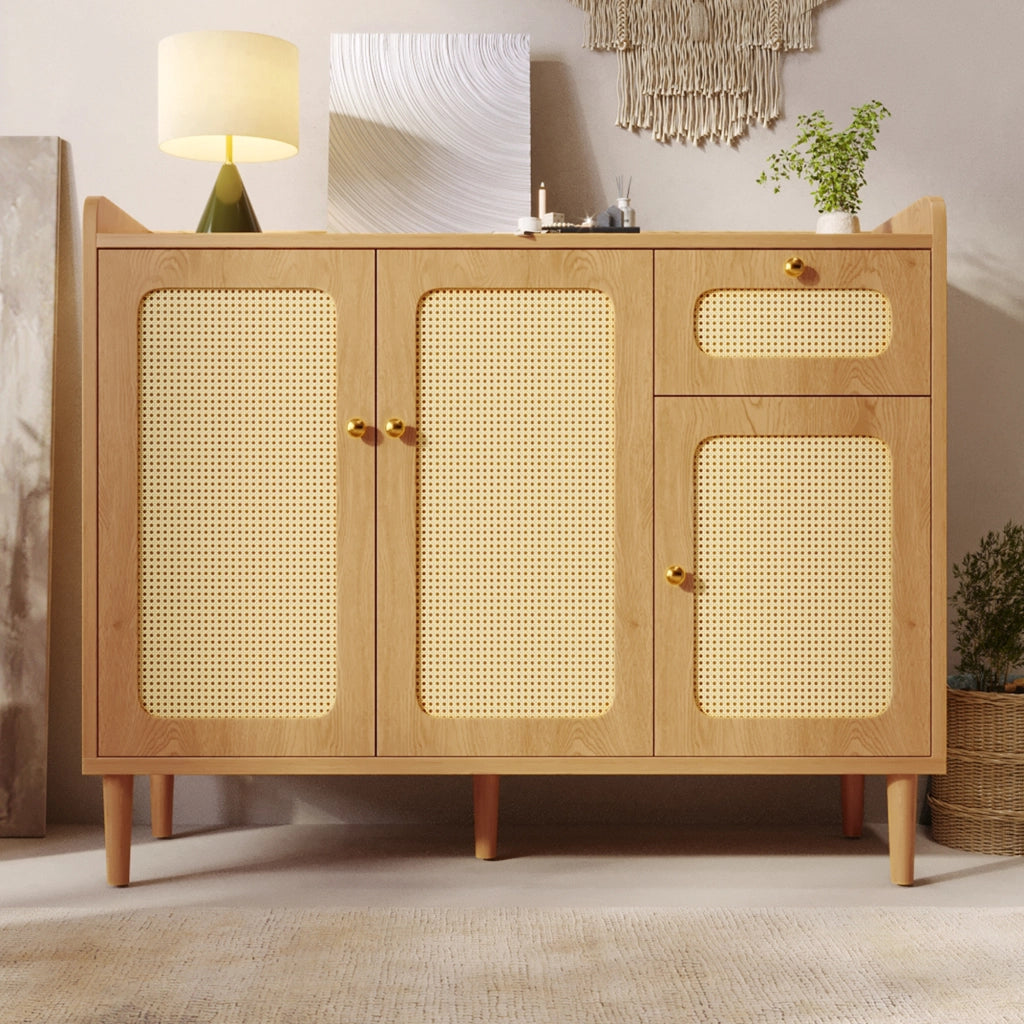 Credenza con 3 ante; 1 cassetto e ripiani regolabili; per soggiorno; in MDF; 120x40x91 cm; rovere