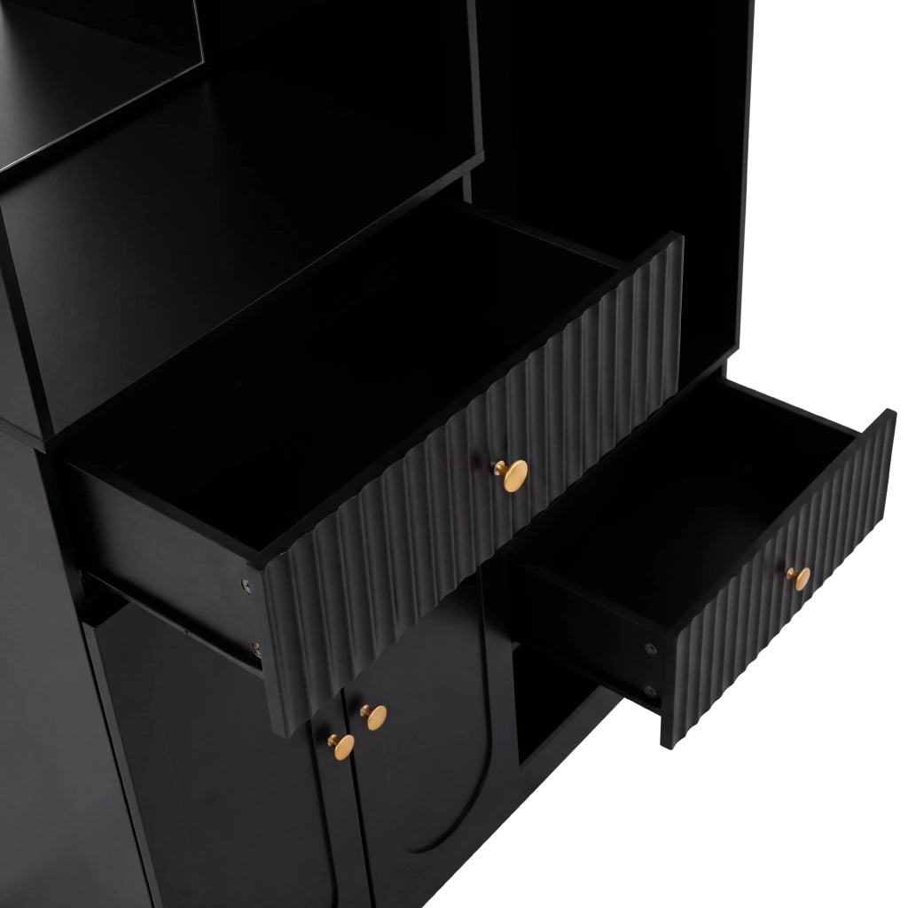 Set di mobili da ingresso con specchio e panca; LED multicolore; ripiani regolabili; MDF nero 100 × 35 × 180 cm