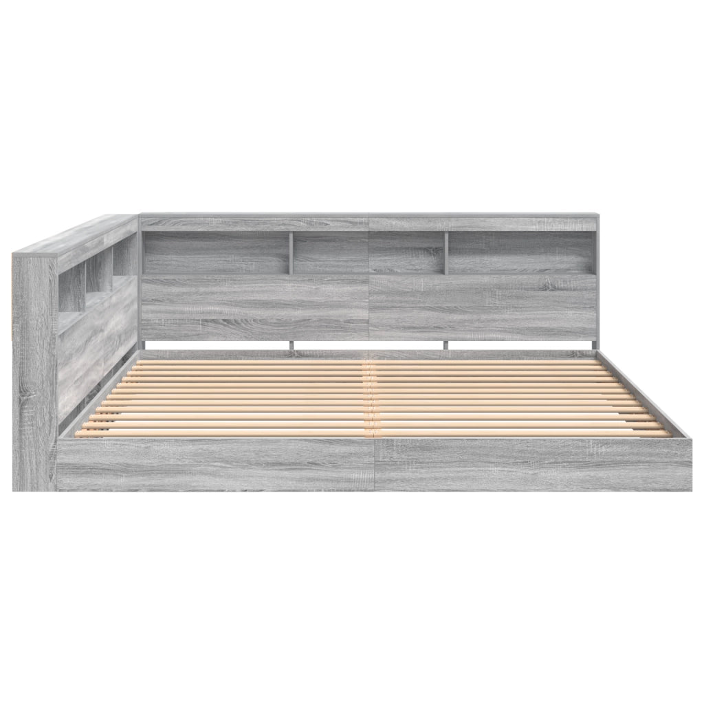 Letto con libreria Grigio Sonoma 180x200 cm in legno ingegnerizzato