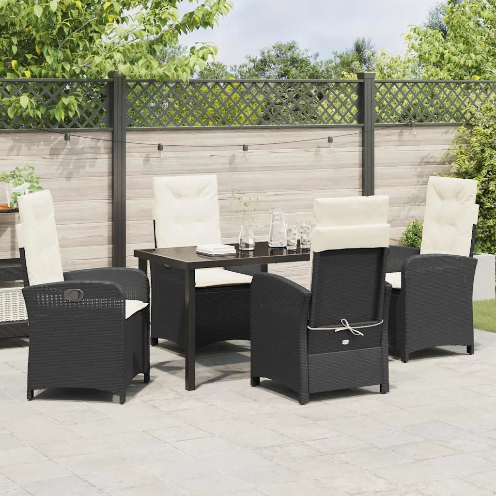 Set da Pranzo per Giardino con cuscino 5 pcs Nero polyrattan 3380255