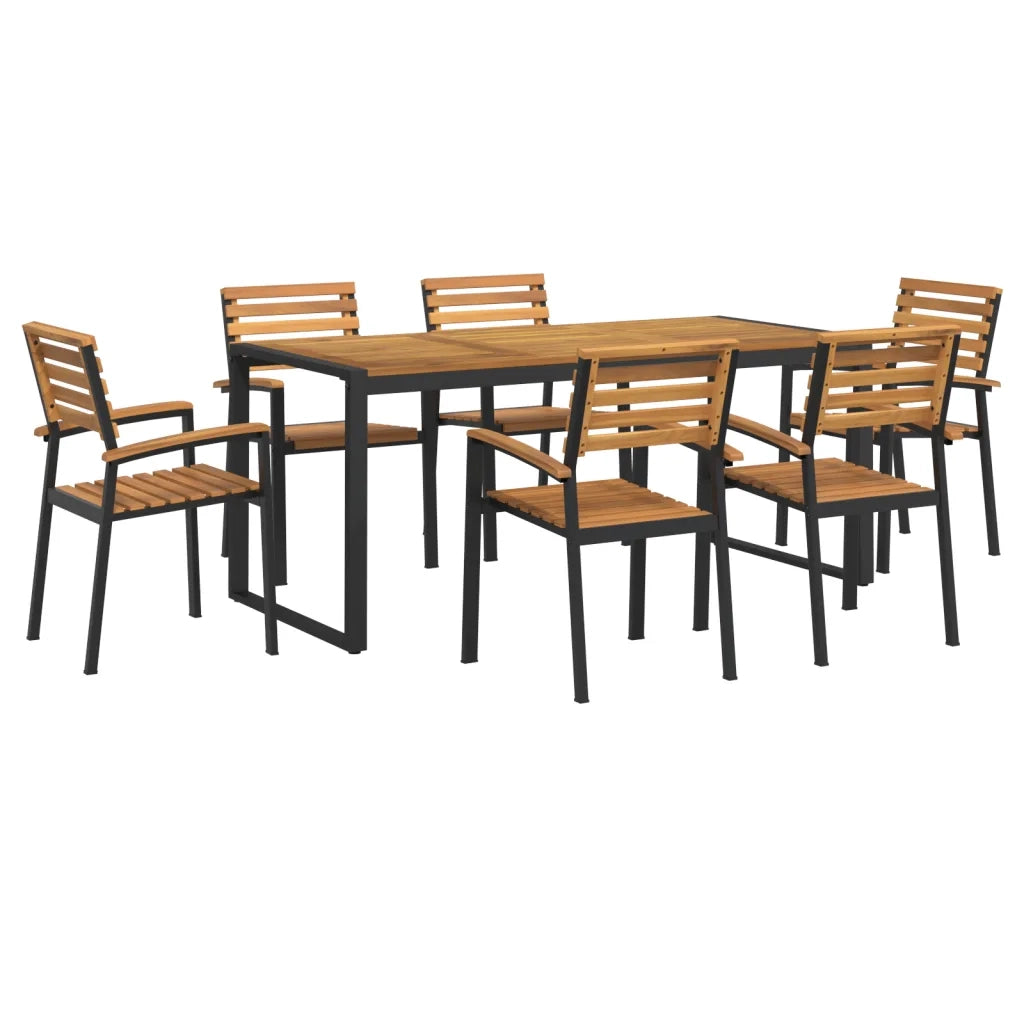Set Pranzo da Giardino 7 pz Legno Massello di Acacia e Metallo