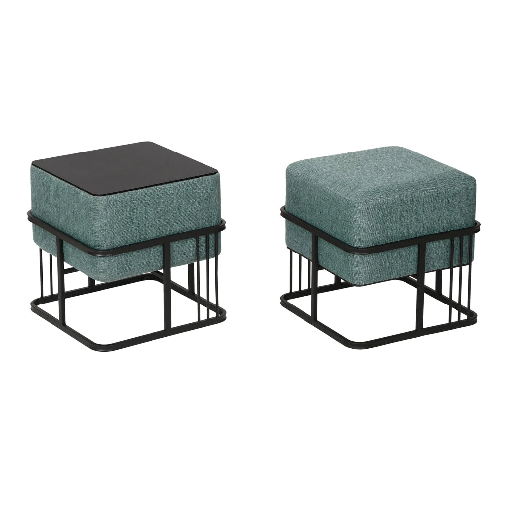 Set 2 Pouf TAS Reversibili Impilabili Seduta Imbottita e Piano Rigido Rettangolare 38x38x38 cm Verde [en.casa]