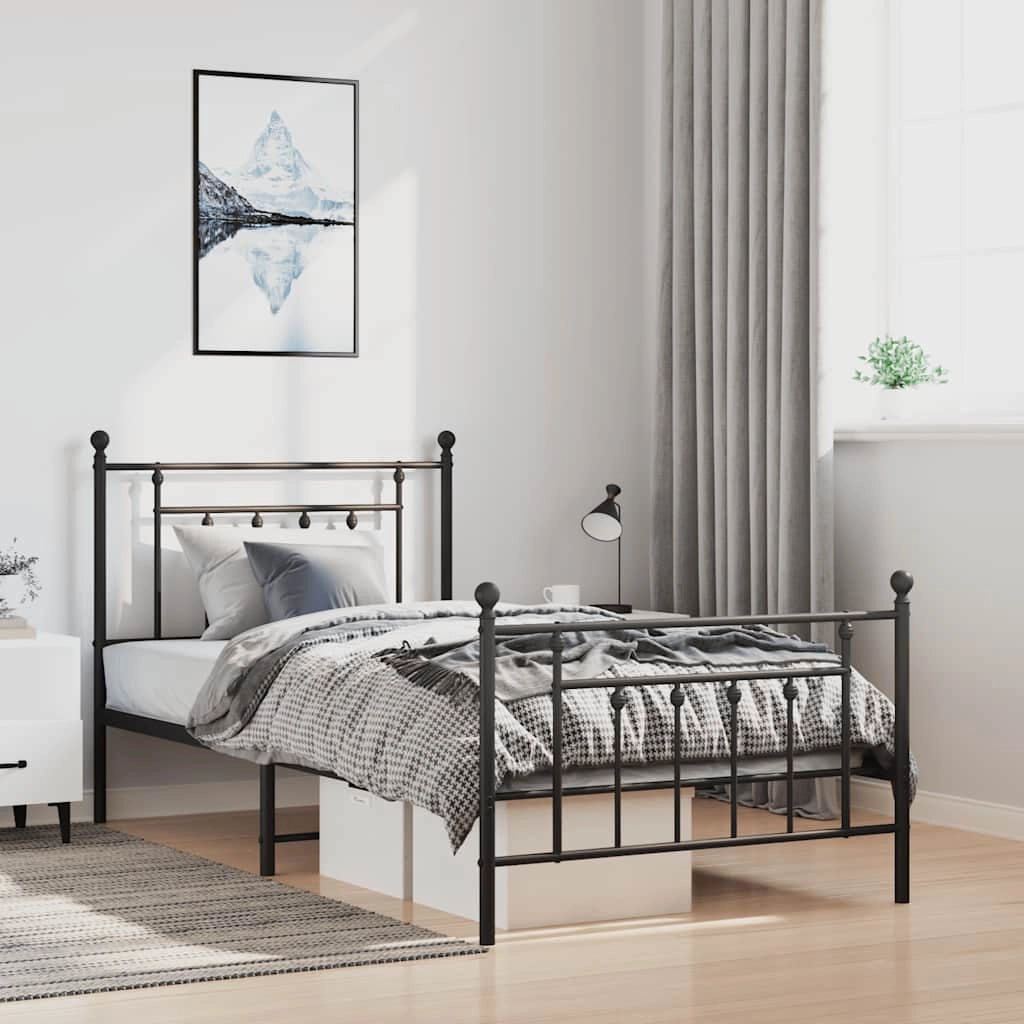 Giroletto con Testiera e Pediera Metallo Nero 100x190 cmcod mxl 129753