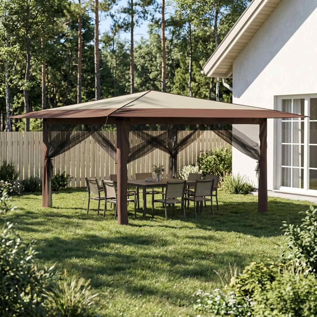 Gazebo con 4 Pareti Laterali 4 x 4 m Crema e Marrone 42036820