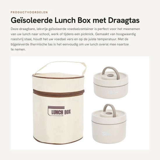 Borsa Tascabile Isolata - Contenitore Ronde per Cibo - Acciaio Inossidabile 304 - Tasca Termica Portatile - Adatta per Adulti/Bambini - Imbottita
