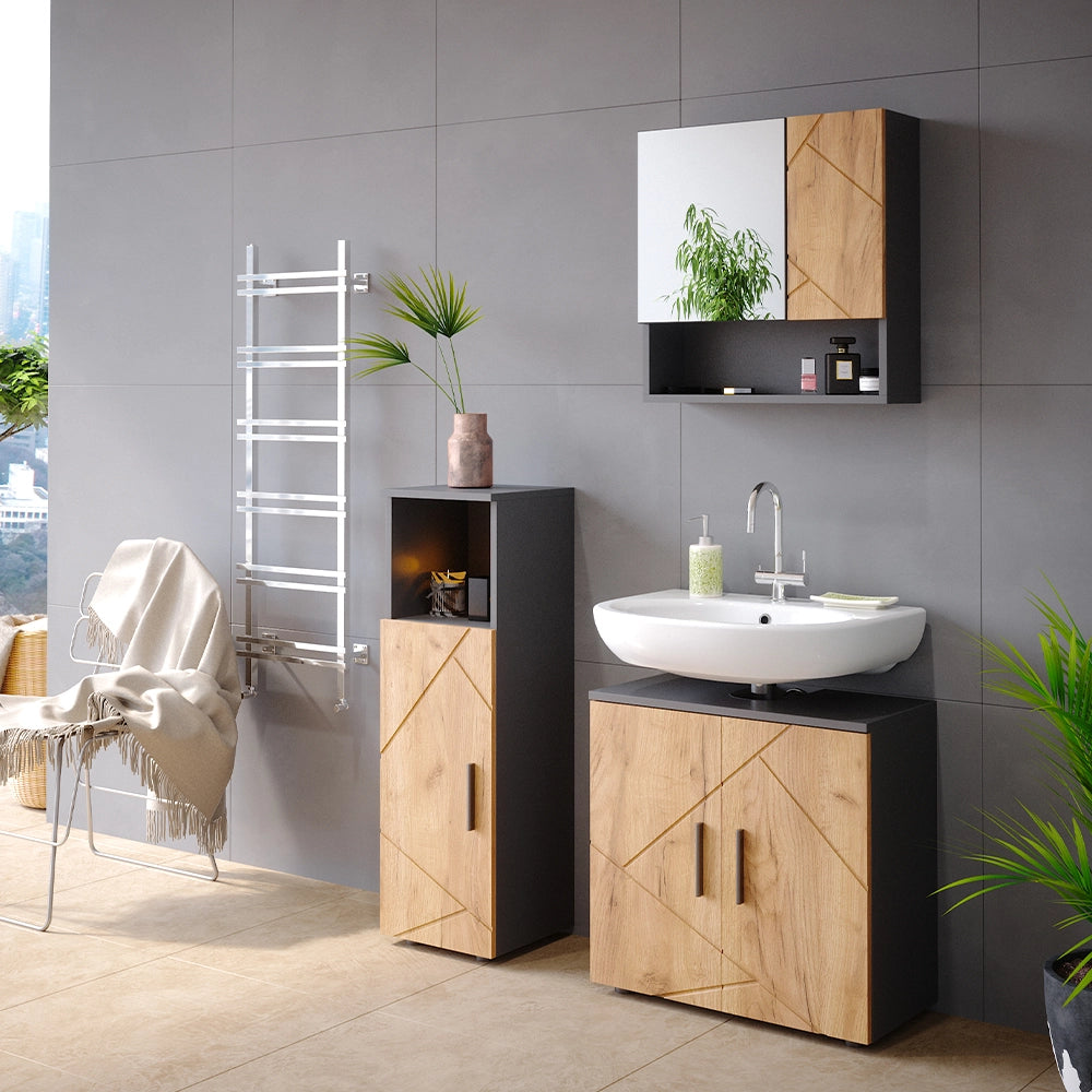 Vicco Set mobili bagno Quercia dorata/antracite 3 parti