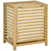 Cesto Portabiancheria a Doghe in Bambù e Poliestere con Coperchio e Sacca Rimovibile, 50x36x60 cm