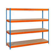 Scaffale in metallo Simon Rack senza viti colore blu/arancio/legno 4 ripiani 2000x1500x600 mm Made in Spain