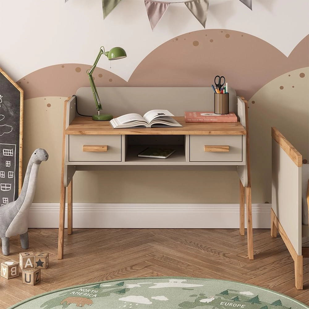 Scrivania Malia, Cashmere/Artigianale, 97 x 51 cm con 2 cassetti, regolabile in altezza per una configurazione flessibile della postazione di lavoro