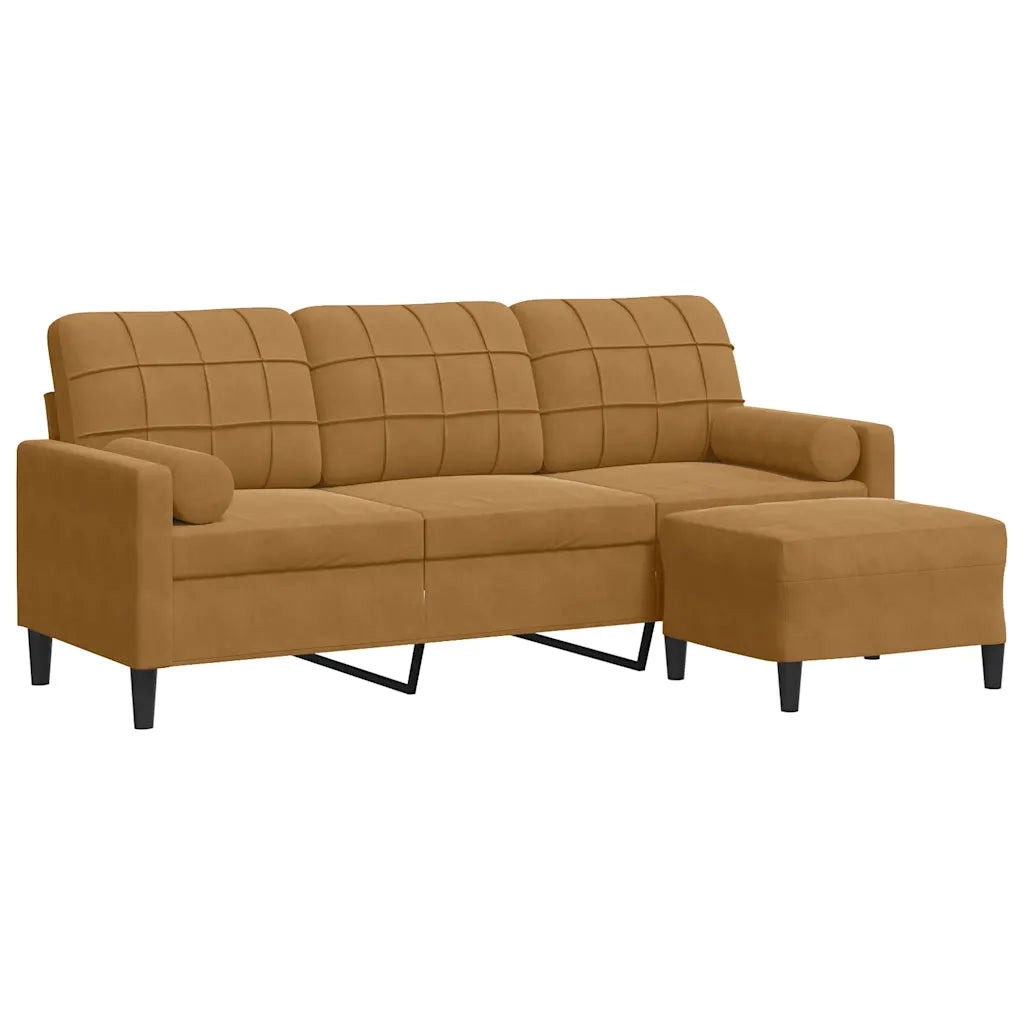 Divano a 3 Posti con Poggiapiedi-Sofa 3 Posti con Poggiapiedi Marrone 180 cm in Velluto 660481