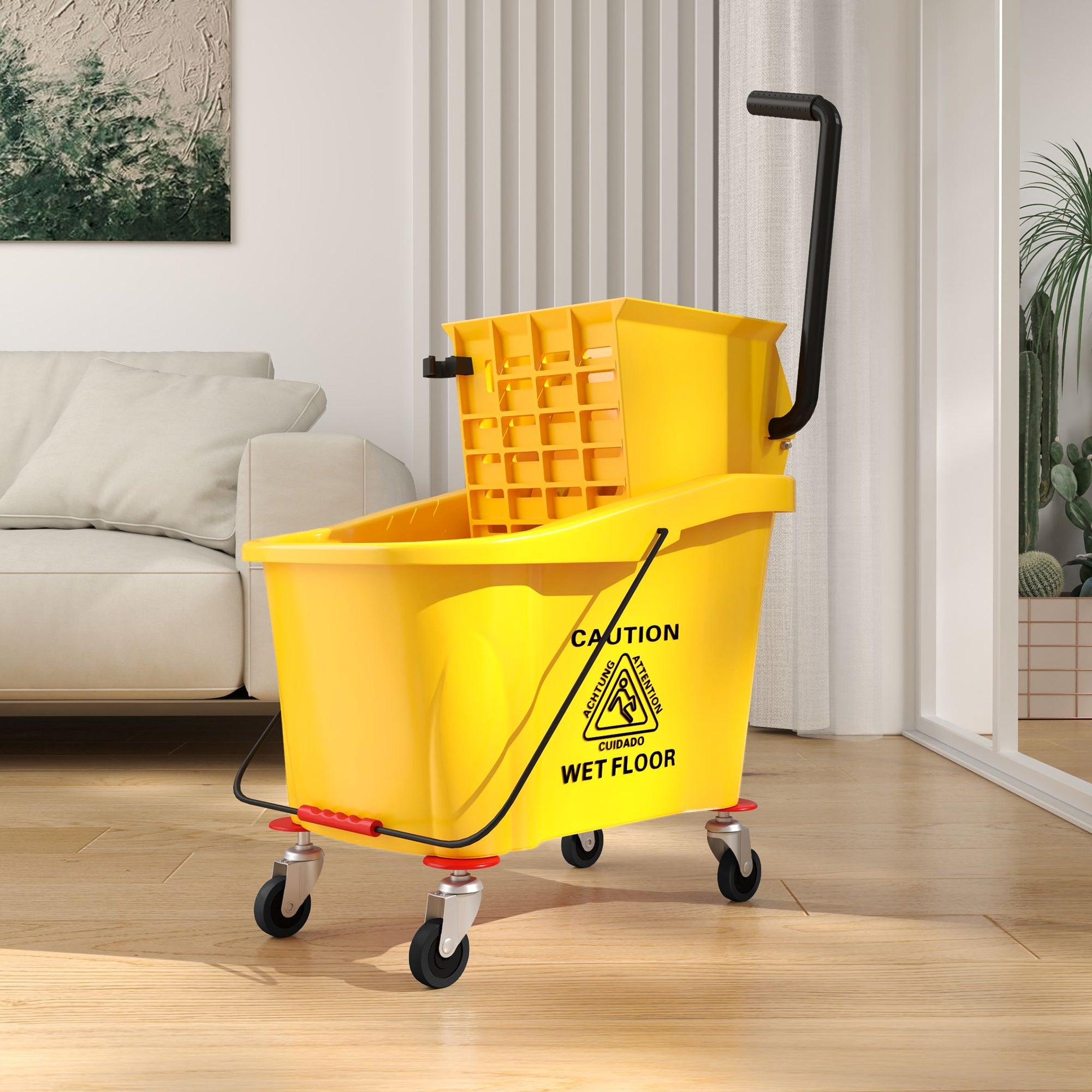Carrello Pulizie Secchio 36L con Mocio e Strizzatore 55x37x65 cm Giallo