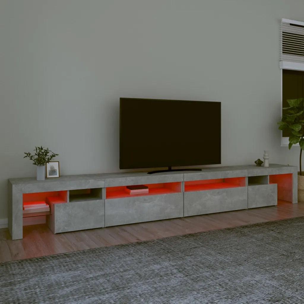 Mobile Porta TV con Luci LED-Credenza TV Grigio Cemento 290x36,5x40 cm